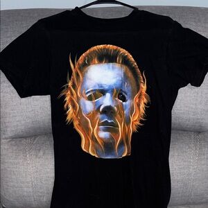 Black Graphic T-Shirt with Michael Myers Halloween Design
